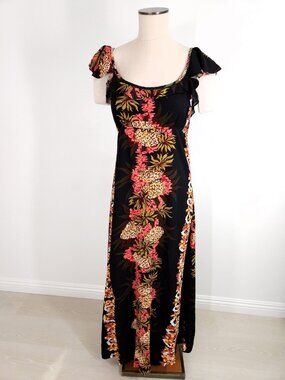 Vintage Hilo Hattie The Hawaiian Original Floral Ruffle Maxi Dress Large